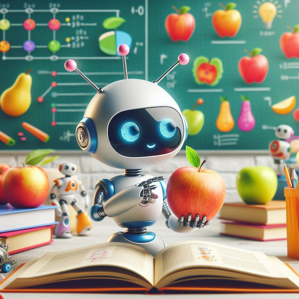 An artistic representation of artificial intelligence interacting with and learning about apples
