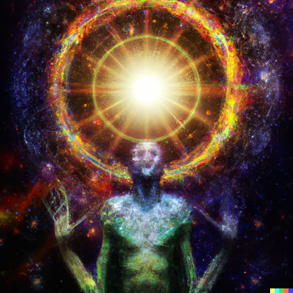 Artistic interpretation of God breathing life into Adam