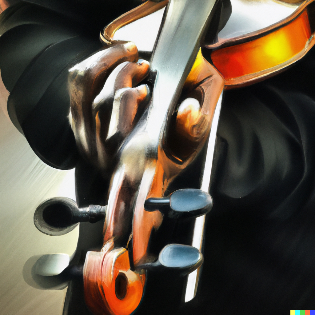 Another version of close-up digital art showing hands playing a black violin